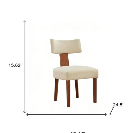 Set of Two Beige and Brown Linen and Solid Wood Dining Side Chairs