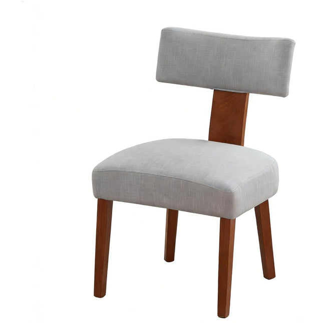 Set of Two Gray and Brown Linen and Solid Wood Dining Side Chairs HomeRoots