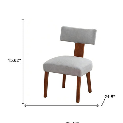 Set of Two Gray and Brown Linen and Solid Wood Dining Side Chairs