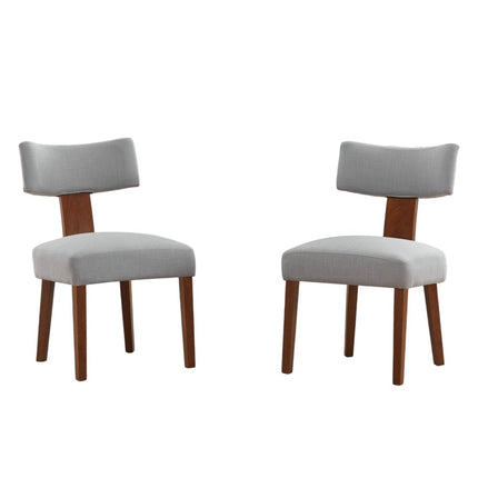 Set of Two Gray and Brown Linen and Solid Wood Dining Side Chairs
