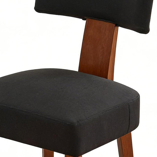 Set of Two Black and Brown Linen and Solid Wood Dining Side Chairs HomeRoots
