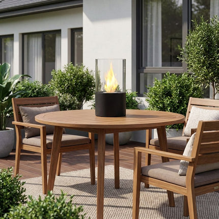 12" Black And Clear Metal And Glass BioEthanol Portable Tabletop Firepit HomeRoots