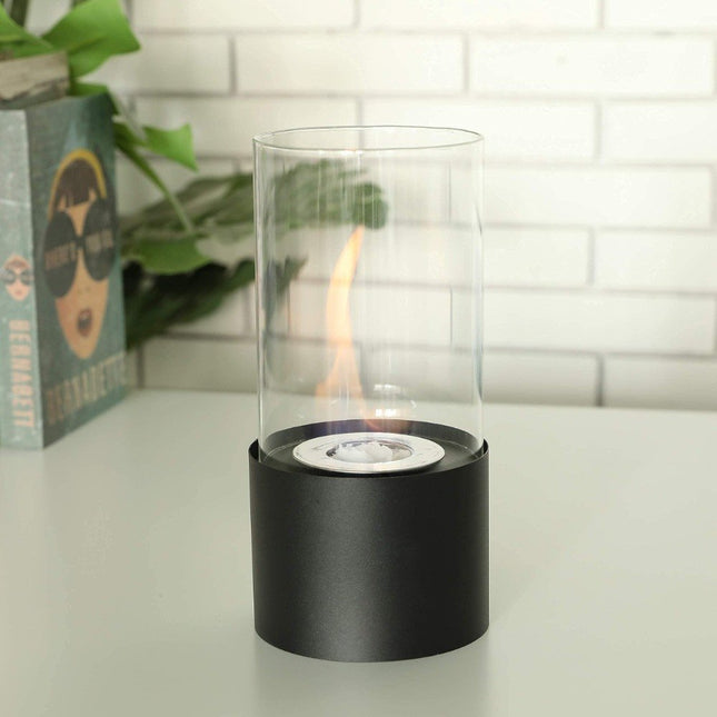 12" Black And Clear Metal And Glass BioEthanol Portable Tabletop Firepit HomeRoots