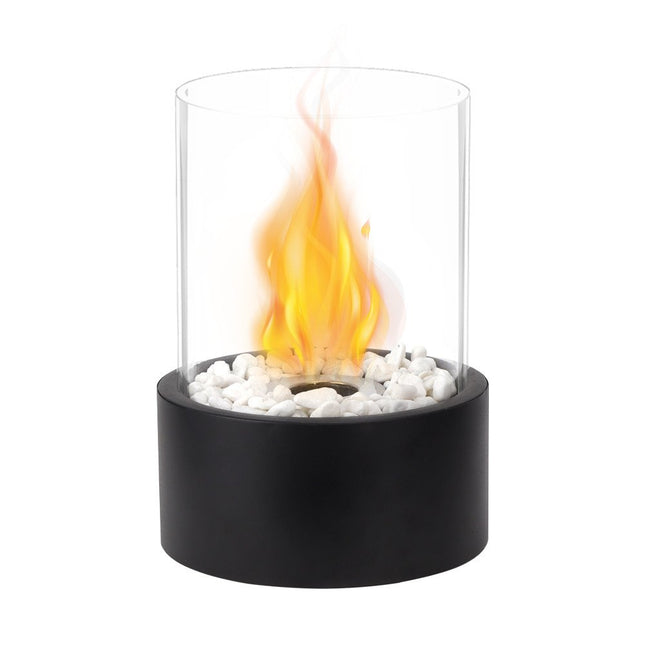 11" Black And Clear Metal And Glass BioEthanol Portable Tabletop Firepit HomeRoots