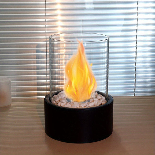 11" Black And Clear Metal And Glass BioEthanol Portable Tabletop Firepit HomeRoots