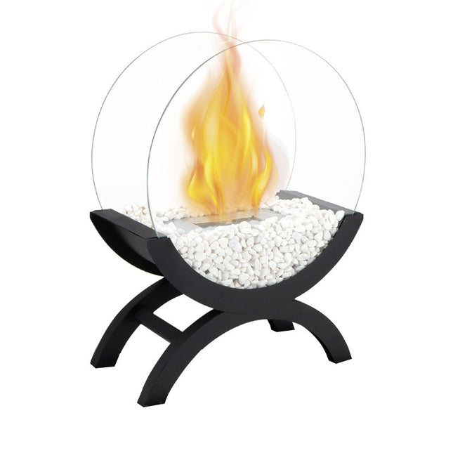 15" Black And Clear Metal And Glass BioEthanol Portable Tabletop Firepit HomeRoots