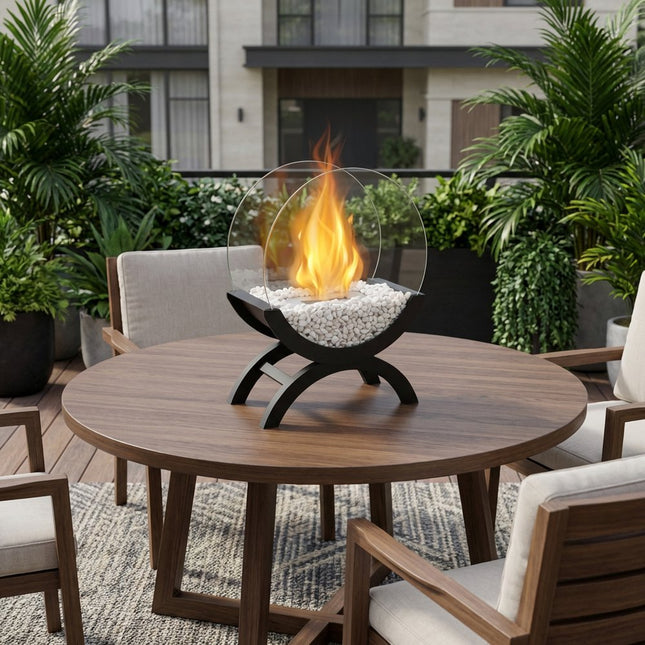 15" Black And Clear Metal And Glass BioEthanol Portable Tabletop Firepit HomeRoots