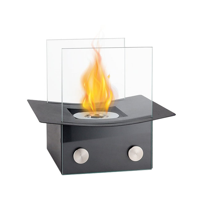 8" Black And Clear Metal And Glass BioEthanol Portable Tabletop Firepit HomeRoots