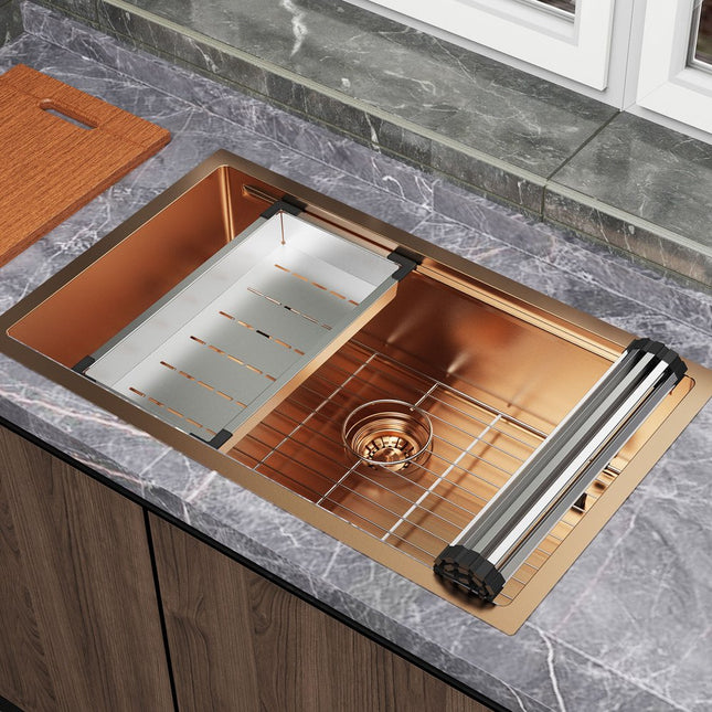 9" X 30" Gold Stainless Steel Undermount Kitchen Sink HomeRoots