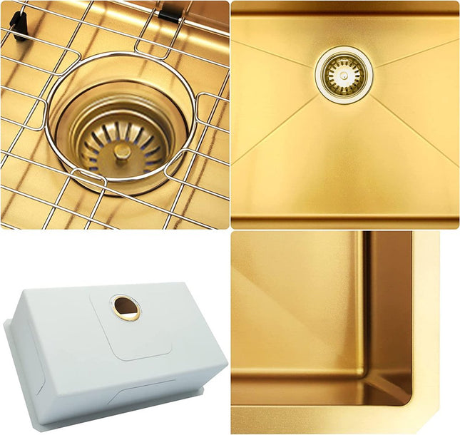 10" X 30" Gold Stainless Steel Undermount Kitchen Sink HomeRoots