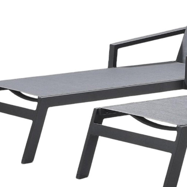 Set of Two Gray Aluminum Three Position Adjustable Sling Outdoor Stacking Chaise Lounges HomeRoots
