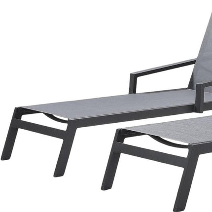 Set of Two Gray Aluminum Three Position Adjustable Sling Outdoor Stacking Chaise Lounges HomeRoots