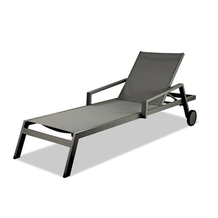 Set of Two Gray Aluminum Three Position Adjustable Sling Outdoor Stacking Chaise Lounges HomeRoots