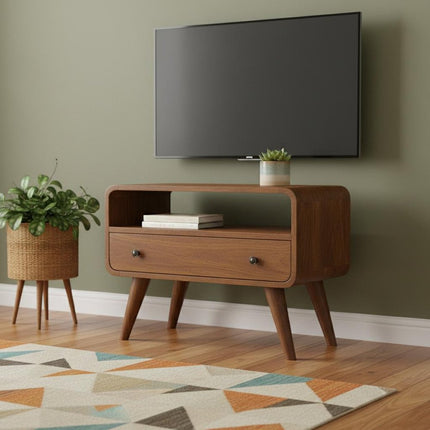 24" Brown Solid Wood Fireplace TV Stand HomeRoots