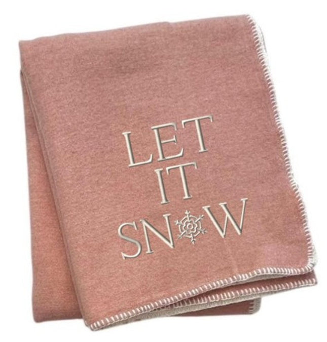 51" X 67" Pink And Cream Cotton Blend Let It Snow Plush Throw Blanket HomeRoots