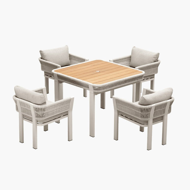 Five Piece Light Brown and Beige Square Solid Wood Dining Set with Four Chairs HomeRoots