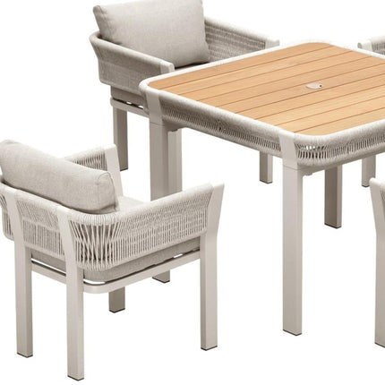 Five Piece Light Brown and Beige Square Solid Wood Dining Set with Four Chairs HomeRoots