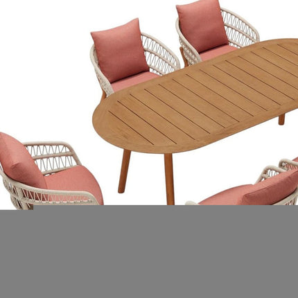 Seven Piece Brown Oval Solid Wood Dining Set with Six Chairs HomeRoots
