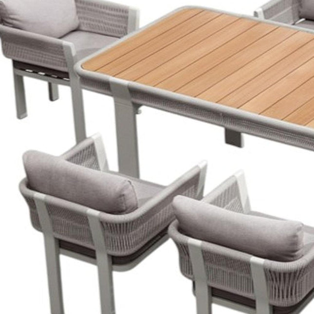 Nine Piece Light Brown and Beige Solid Wood Dining Set with Eight Chairs HomeRoots