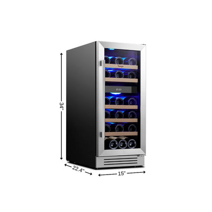 34" X 15" Silver Stainless Steel Dual Compartment Wine Refrigerator HomeRoots