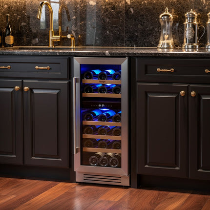 34" X 15" Silver Stainless Steel Dual Compartment Wine Refrigerator HomeRoots
