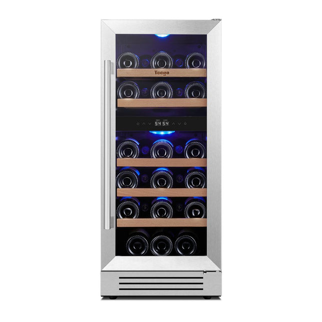 34" X 15" Silver Stainless Steel Dual Compartment Wine Refrigerator HomeRoots
