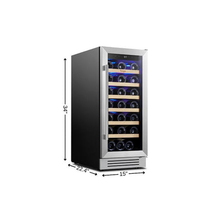 34" X 15" Silver Stainless Steel Single Compartment Wine Refrigerator HomeRoots