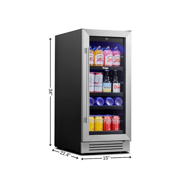 34" X 15" Silver and Black Stainless Steel Single Compartment Can Beverage Refrigerator HomeRoots