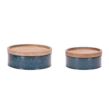 Set of Two Blue Iron Decorative Canister HomeRoots
