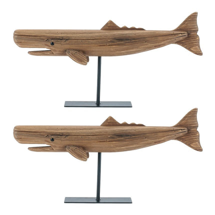 Set of Two Brown Metal Whale Statue HomeRoots