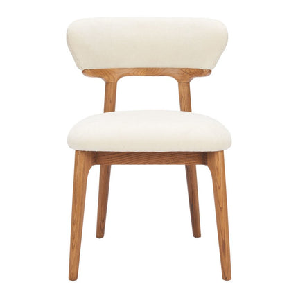 Set of Two White and Brown Upholstery Open Back Dining Side Chairs