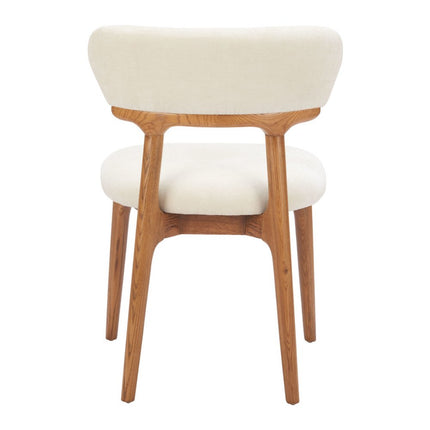 Set of Two White and Brown Upholstery Open Back Dining Side Chairs