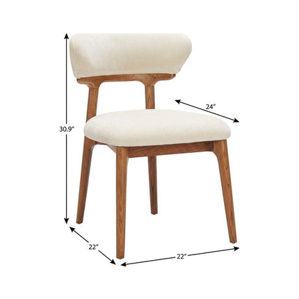 Set of Two White and Brown Upholstery Open Back Dining Side Chairs