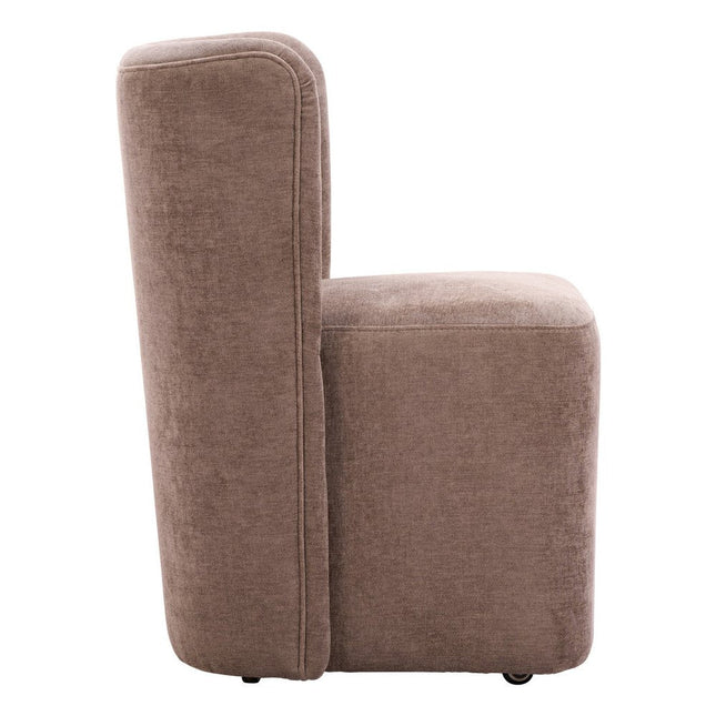 Taupe and Brown Upholstery Dining Side Chair With Wheels HomeRoots