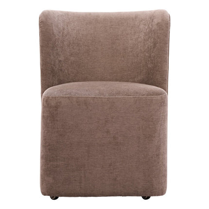 Taupe and Brown Upholstery Dining Side Chair With Wheels
