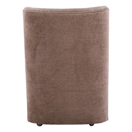 Taupe and Brown Upholstery Dining Side Chair With Wheels