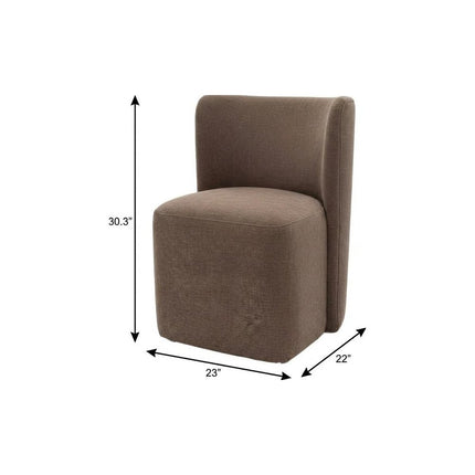 Taupe and Brown Upholstery Dining Side Chair With Wheels