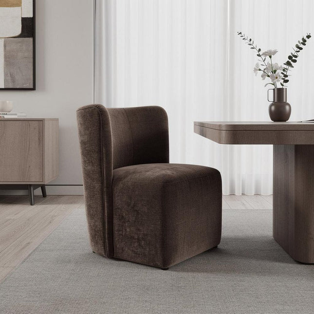 Taupe and Brown Upholstery Dining Side Chair With Wheels HomeRoots
