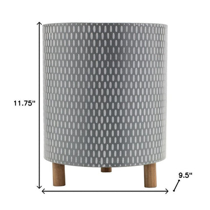 Set of Three Blue White And Gray Wood And Metal 58 Ounce Geometric Round Pot Planters HomeRoots