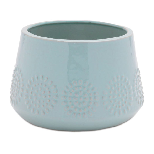 Set of Two Blue Ceramic 8 Ounce Geometric Round Pot Planters HomeRoots