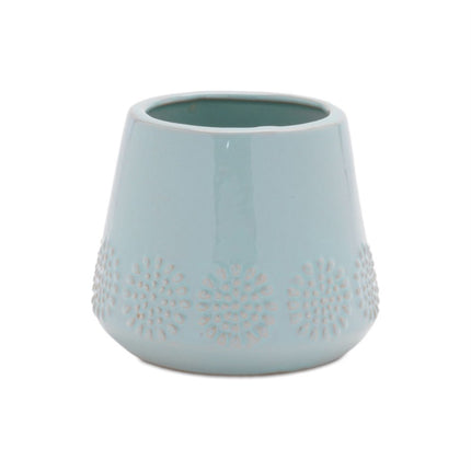 Set of Two Blue Ceramic 8 Ounce Geometric Round Pot Planters HomeRoots