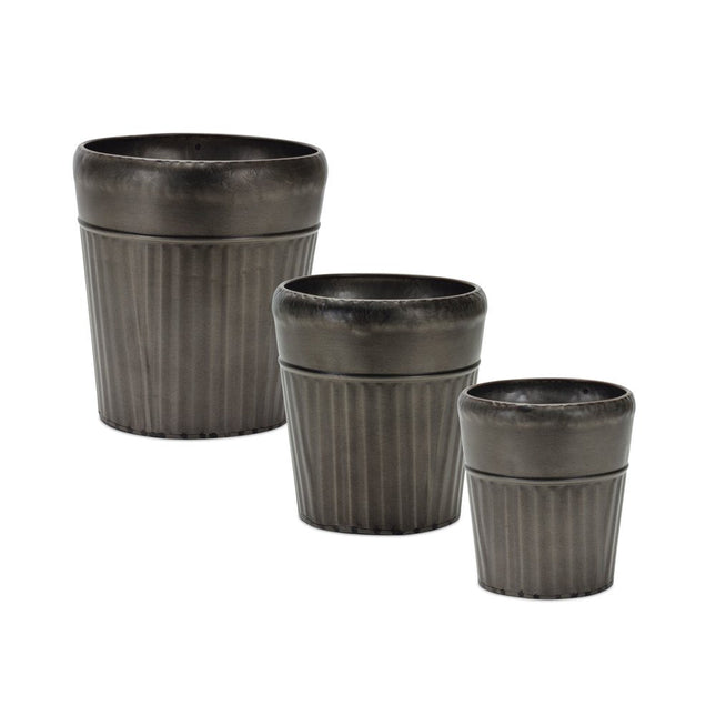 Set of Three Pewter Metal 12 Ounce Round Pot Planters HomeRoots