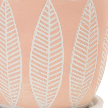 Set of Two Pink And Beige Cement 1 Ounce Leaf Round Pot Planters HomeRoots