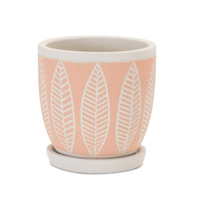 Set of Two Pink And Beige Cement 1 Ounce Leaf Round Pot Planters HomeRoots