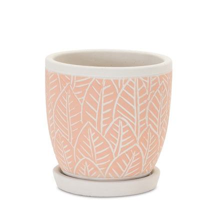 Set of Two Pink And Beige Cement 1 Ounce Leaf Round Pot Planters HomeRoots