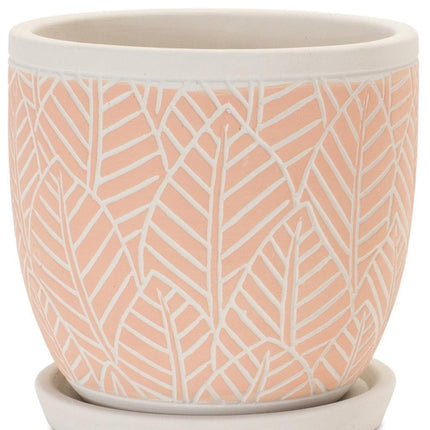 Set of Two Pink And Beige Cement 1 Ounce Leaf Round Pot Planters HomeRoots