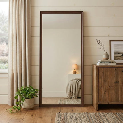 71" Brown Wood Wall Mounted And Leaning Framed Full Length Mirror HomeRoots