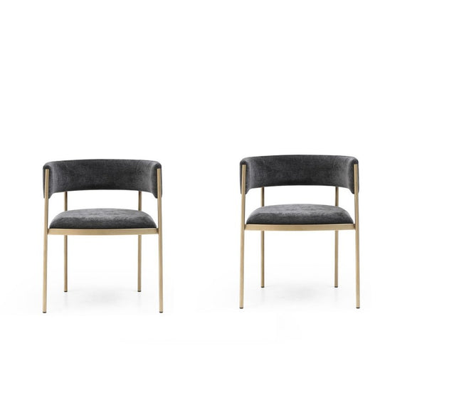 Set of Two Charcoal and Gold Velvet Partially Open Back Dining Arm Chairs HomeRoots
