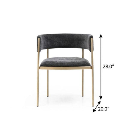 Set of Two Charcoal and Gold Velvet Partially Open Back Dining Arm Chairs