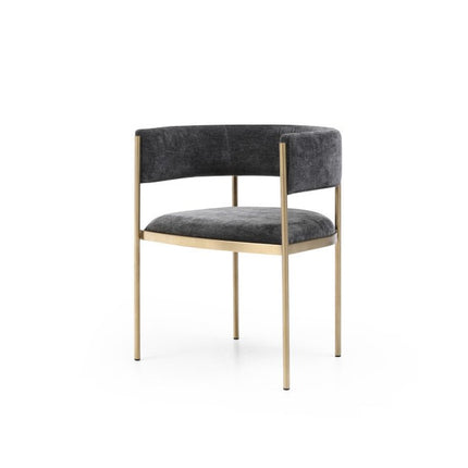 Set of Two Charcoal and Gold Velvet Partially Open Back Dining Arm Chairs